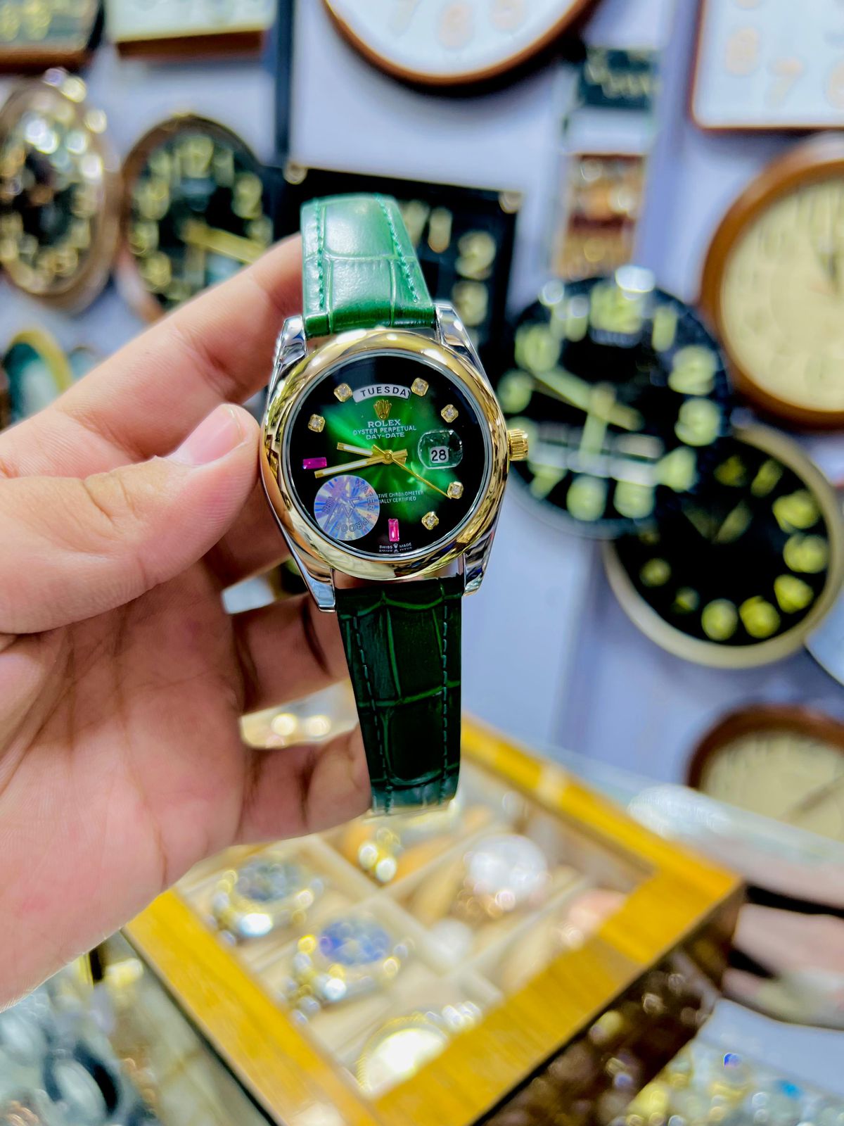 Gold Leather Rolex Watch