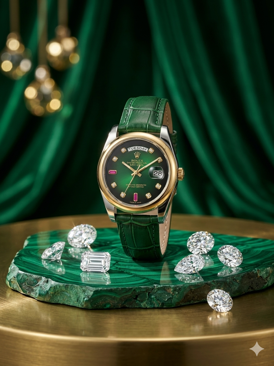 Gold Leather Rolex Watch