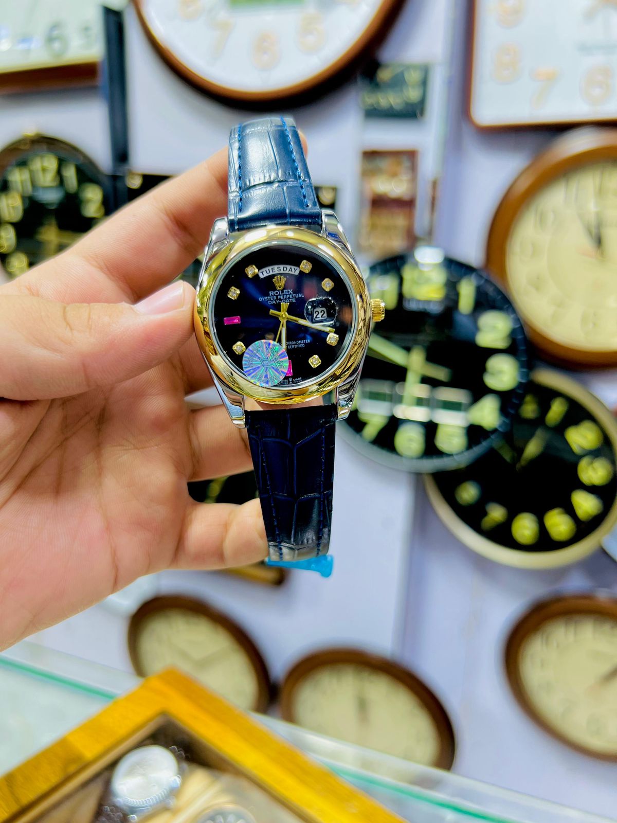 Gold Leather Rolex Watch